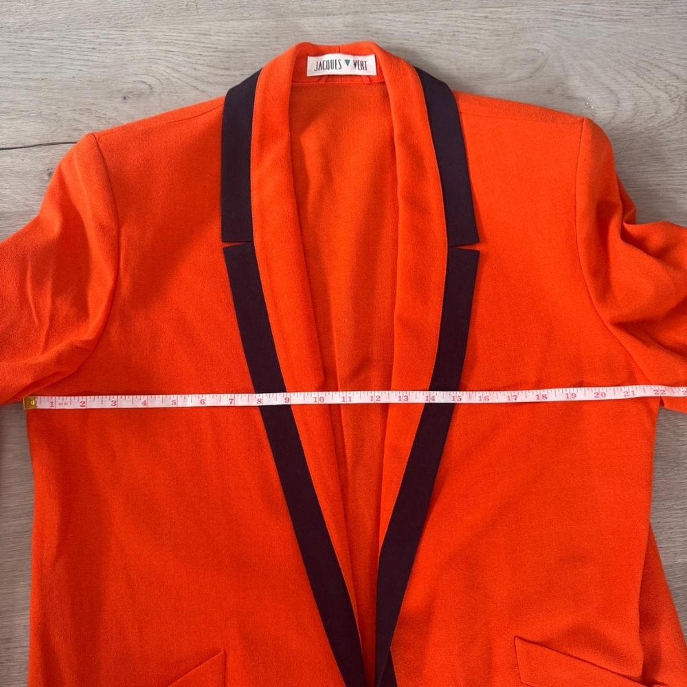 Vintage Jacque Vert Open Front Wool Blend Vibrant Orange Women's Blazer Size 10 - Picture 7 of 8